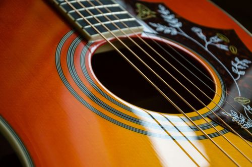Close-up of the body of an acoustic guitar
