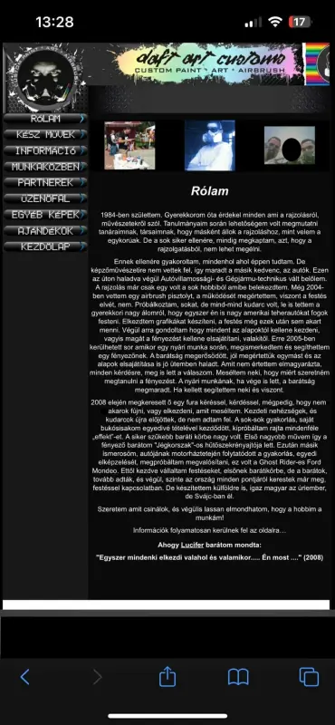 Fiam facebook oldalának bevezető része. Ebben vall magáról, hogyan kezdte, és meddig jutott el.