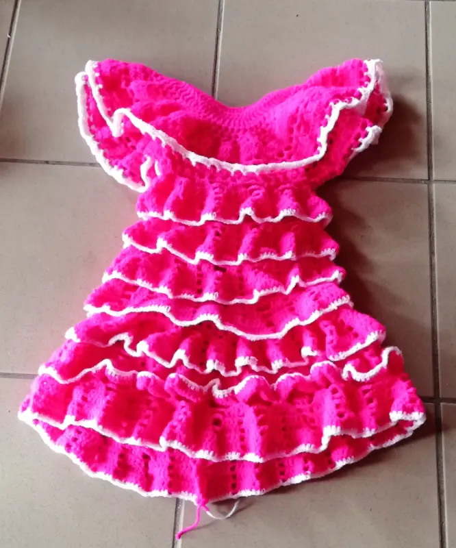 Crochet pink girl's dress